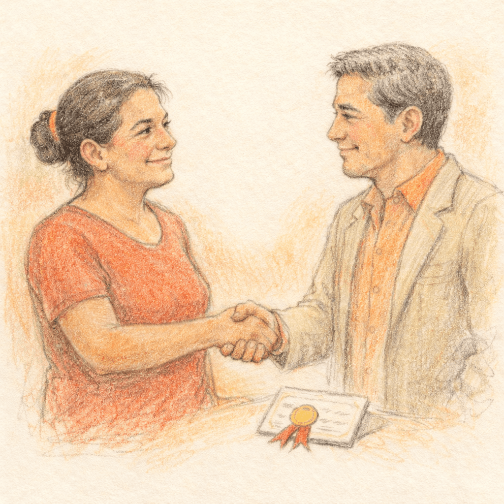Una mujer y un empresario se dan la mano