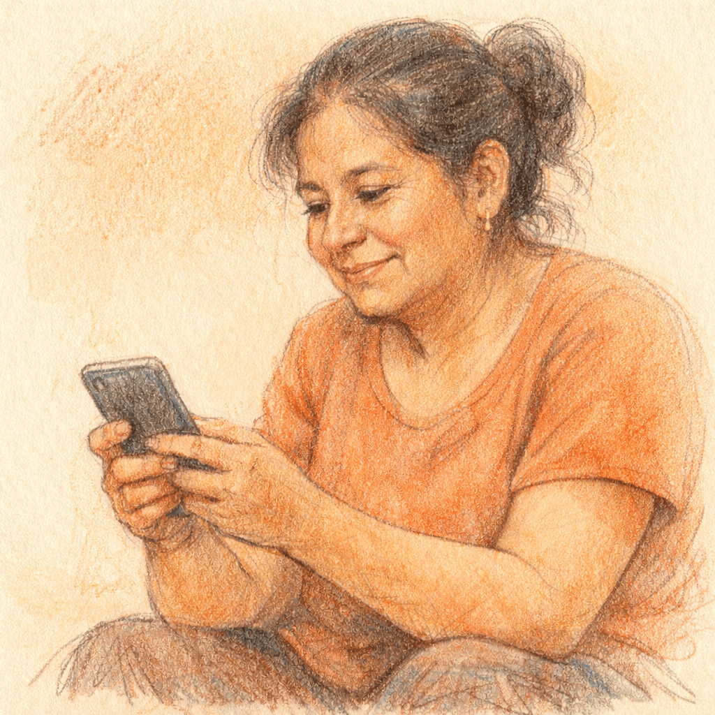 Mujer estudiando desde su celular