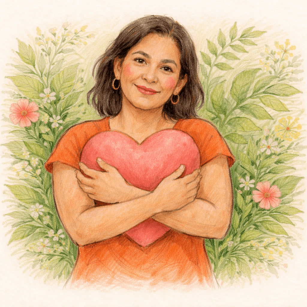 Mujer abrazando un corazón
