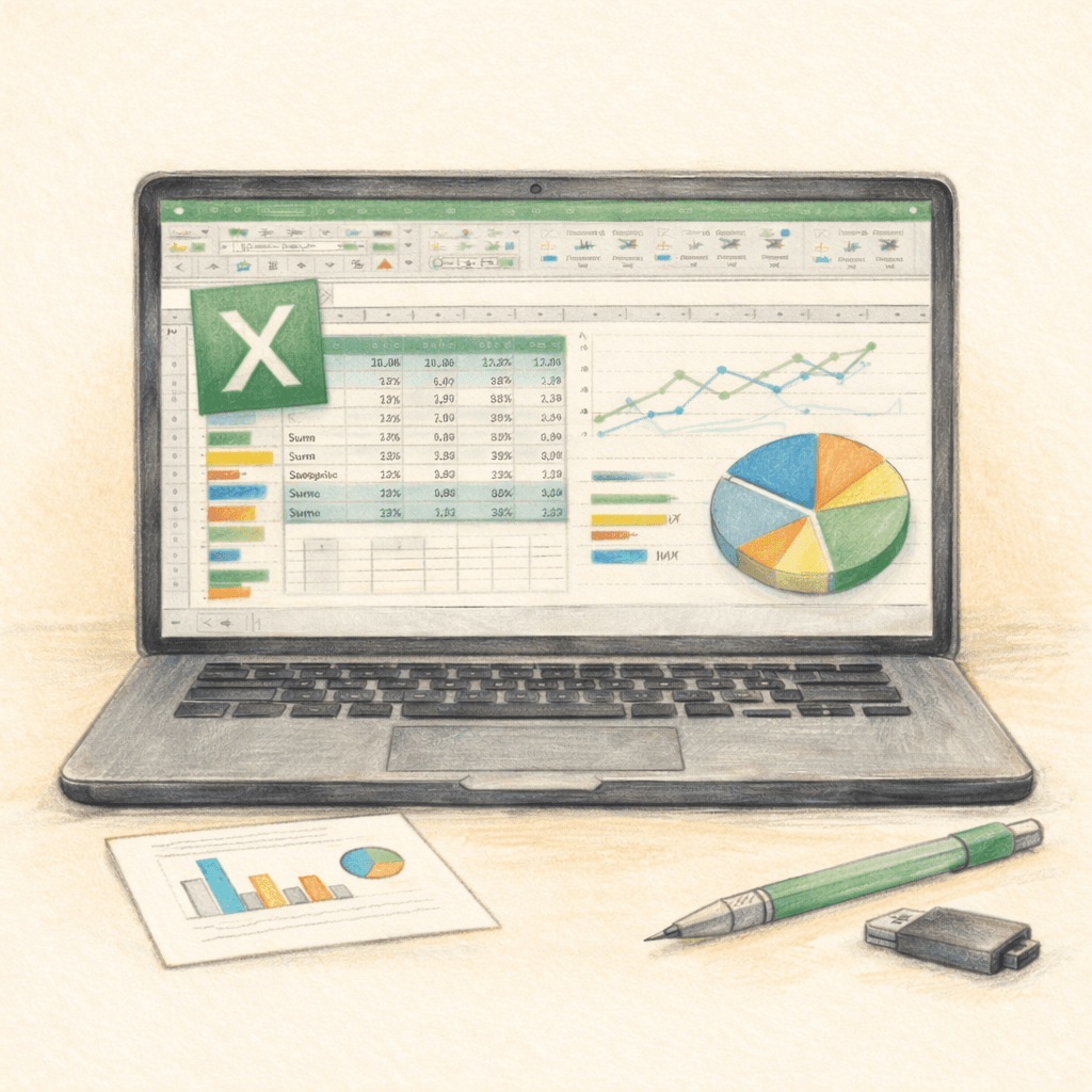Portátil con gráficas de Excel