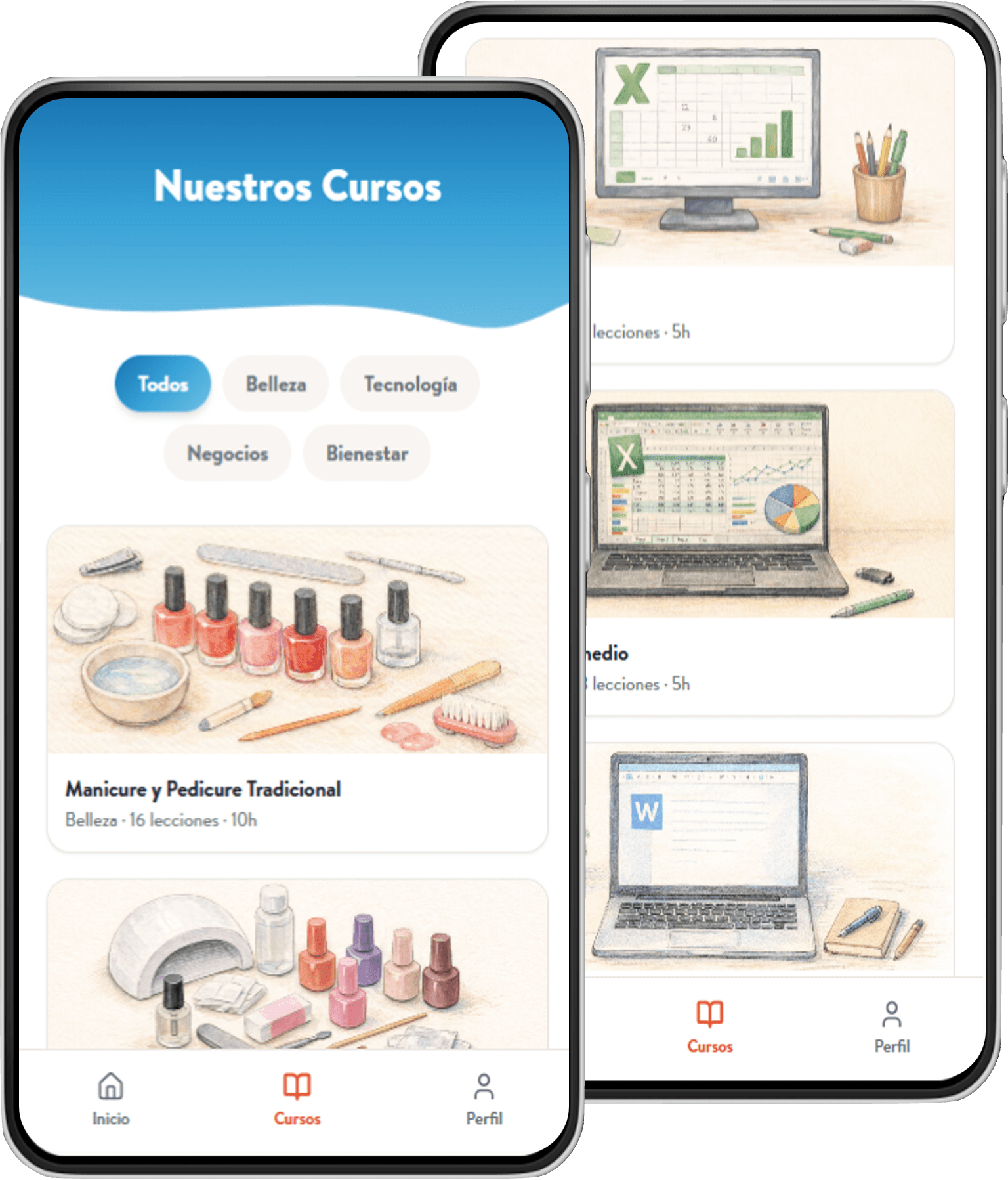 Catálogo de cursos en la app de Brikap